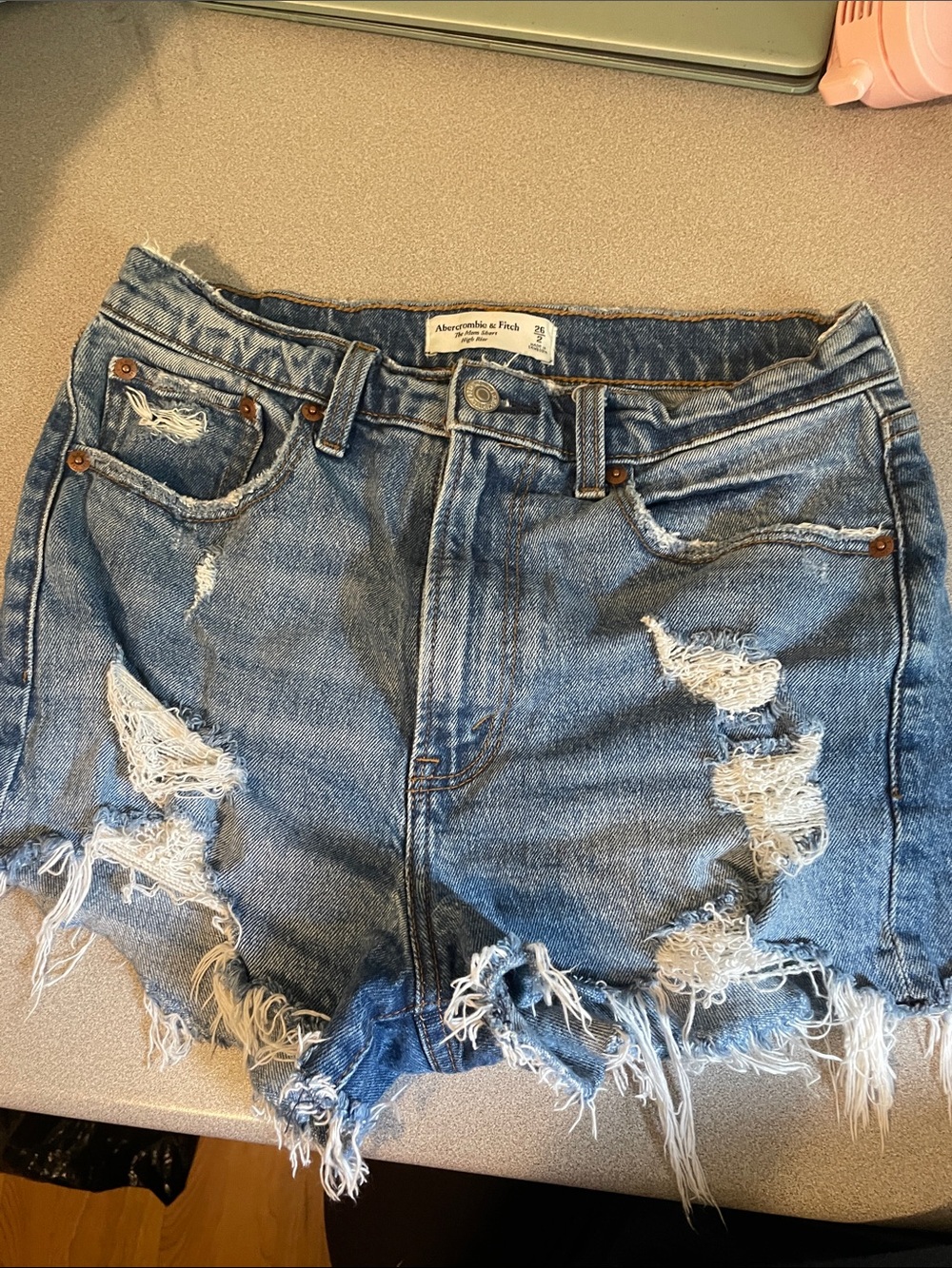 Abercrombie & Fitch Distressed Light Blue Denim Shorts